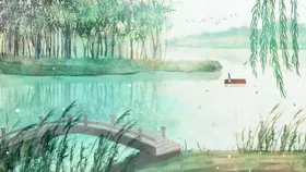 中国风山水背景设计墨底纹边框
