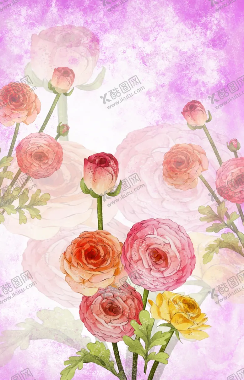 编号：16840209210517401736【酷图网】源文件下载-唯美水墨水彩花卉psd素材