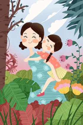 母亲节海报展架广告子插画