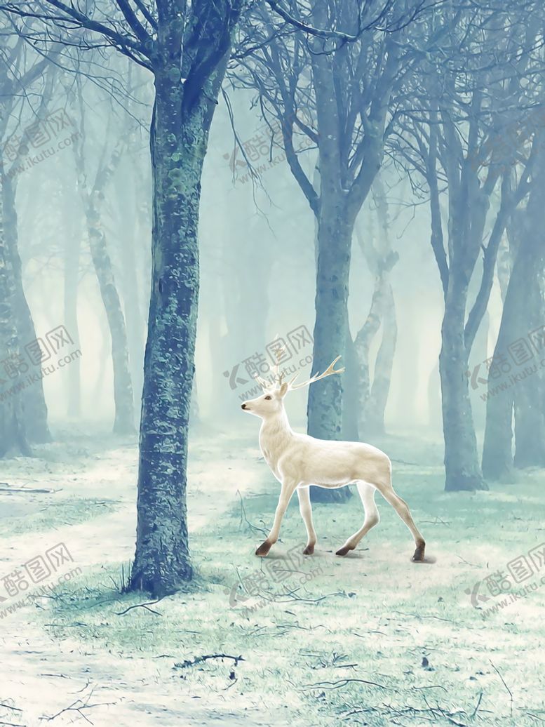 编号：69452809200448167416【酷图网】源文件下载-北欧客厅三联装饰画发财鹿