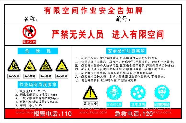 编号：46063110290317333299【酷图网】源文件下载-有限空间告知牌