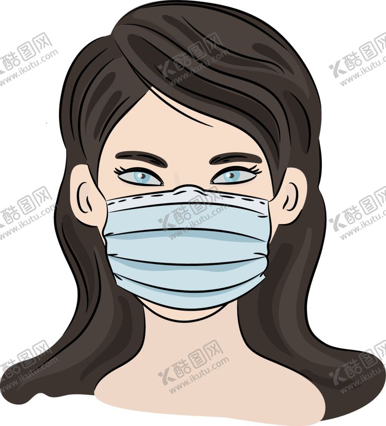 编号：35589412201510105363【酷图网】源文件下载-手绘矢量图戴口罩女