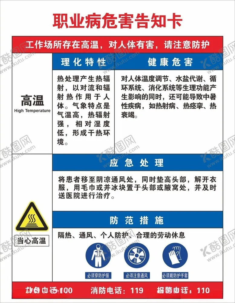 编号：22862102142120527032【酷图网】源文件下载-高温职业病危害知识卡