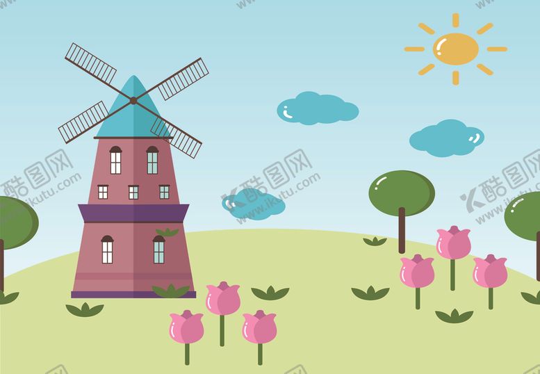 编号：83664312181547405450【酷图网】源文件下载-田园风车插画