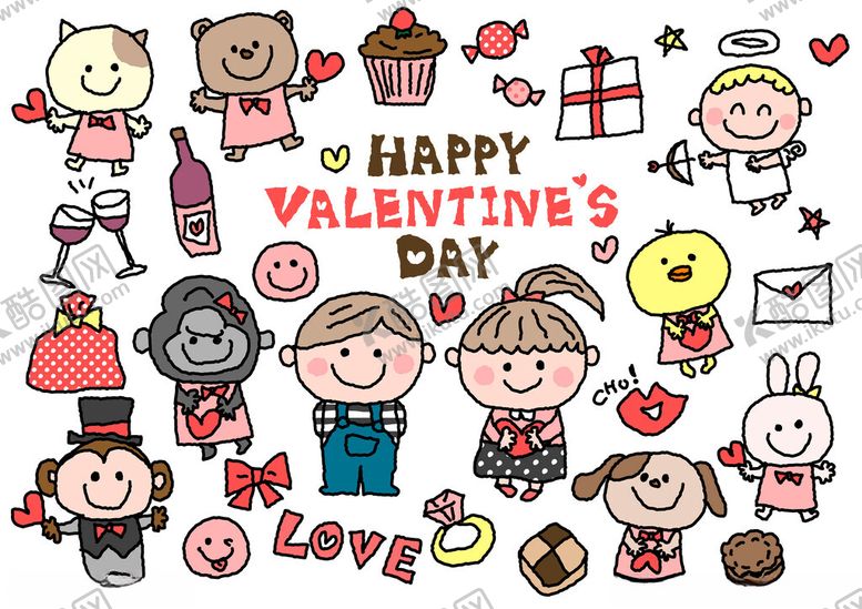 编号：32349210091927454928【酷图网】源文件下载-情人节可爱卡通元素集合
