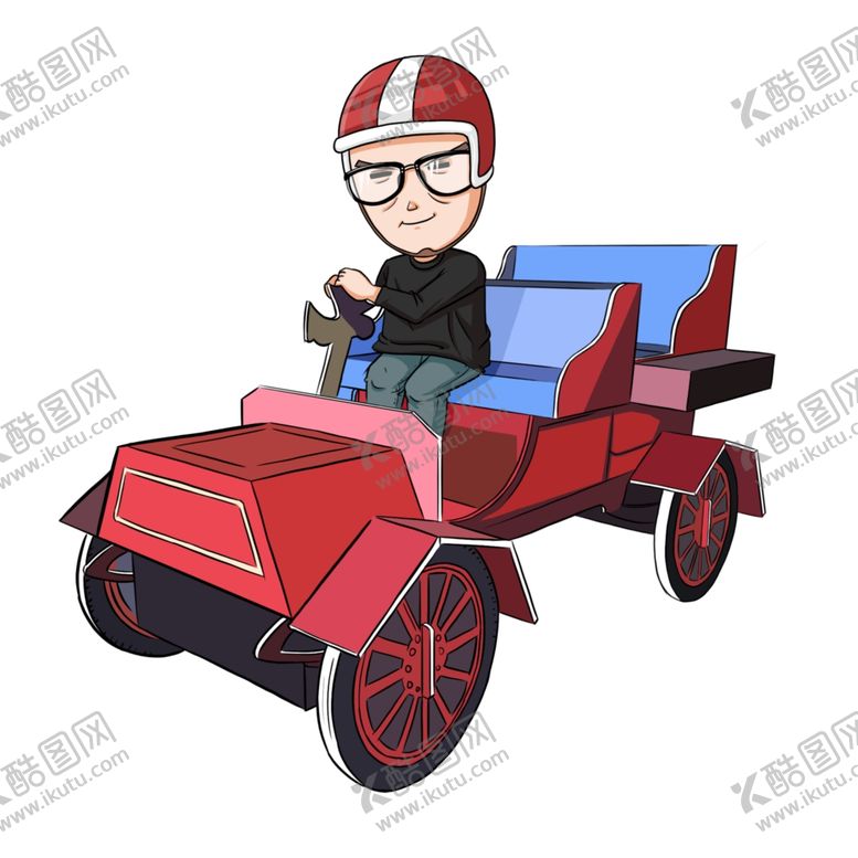 编号：23714609230902409115【酷图网】源文件下载-Q版戴眼镜卡通人物开车