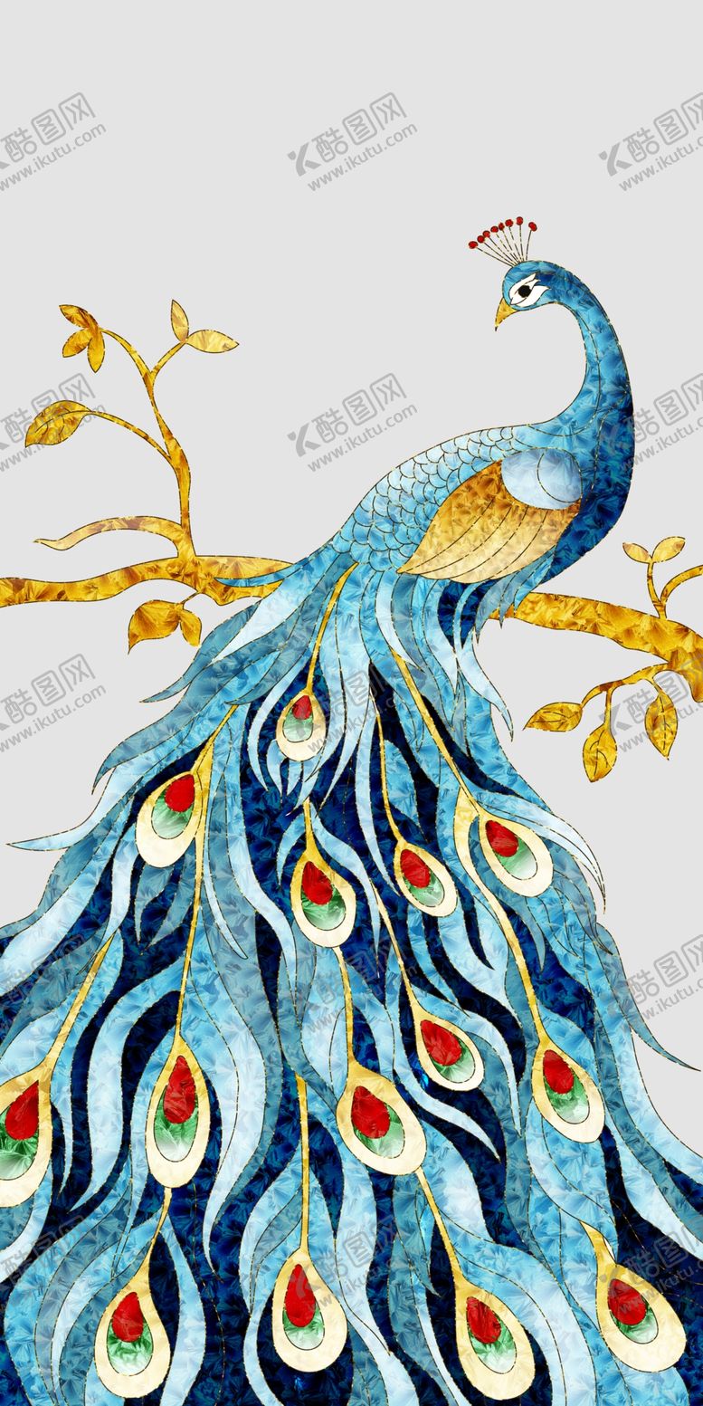 编号：40886909172340126299【酷图网】源文件下载-珐琅彩孔雀玄关装饰画