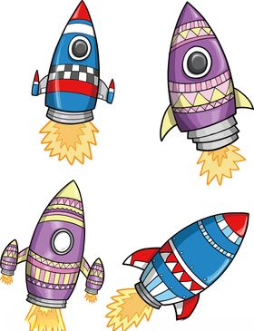 卡通火箭航天飞机太空宇宙插画
