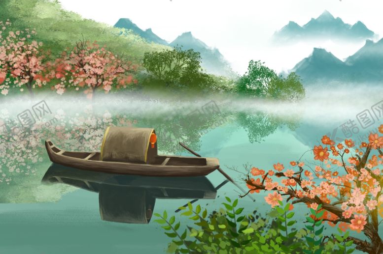 编号：65002209260830126152【酷图网】源文件下载-小船古风国风传统意境背景素材