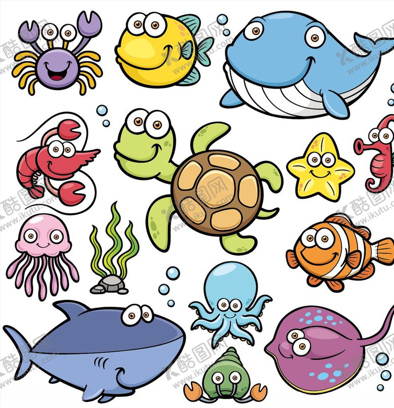 编号：78816909100138345940【酷图网】源文件下载-矢量卡通鱼类