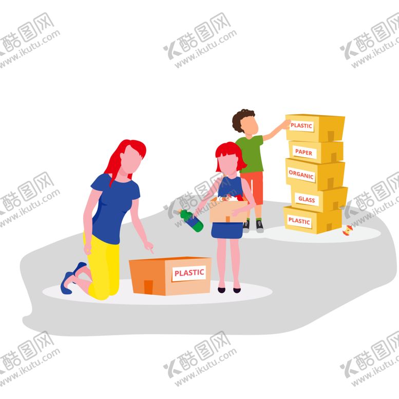 编号：66513803131614434117【酷图网】源文件下载-母亲带着孩子整理垃圾箱垃圾分类