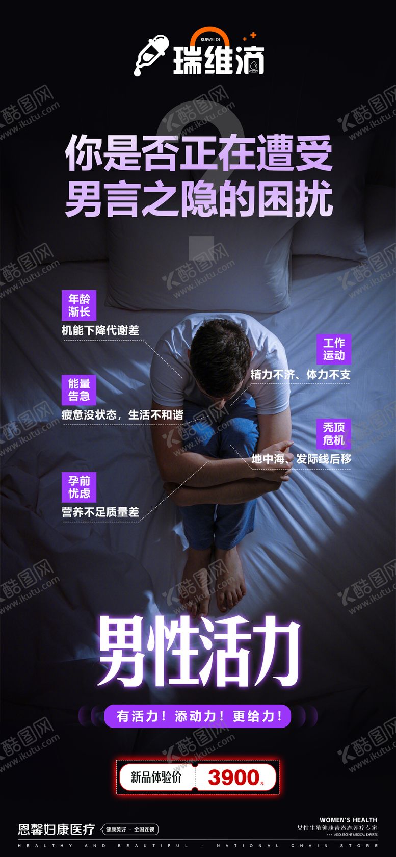 男性活力海报健康脱发失眠疲倦