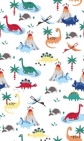 恐龙与火山等元素卡通图案