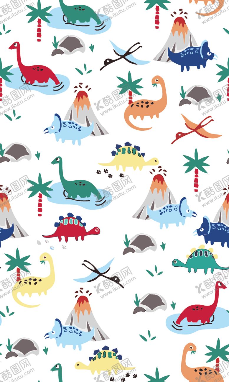 编号：92804110210209559141【酷图网】源文件下载-恐龙与火山等元素卡通图案