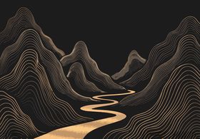 新中式黑金山水线条起伏山峦