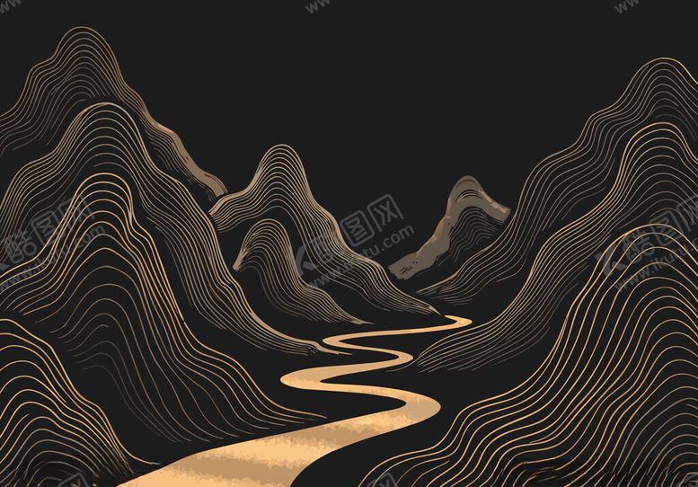 编号：86045004040847129594【酷图网】源文件下载-新中式黑金山水线条起伏山峦