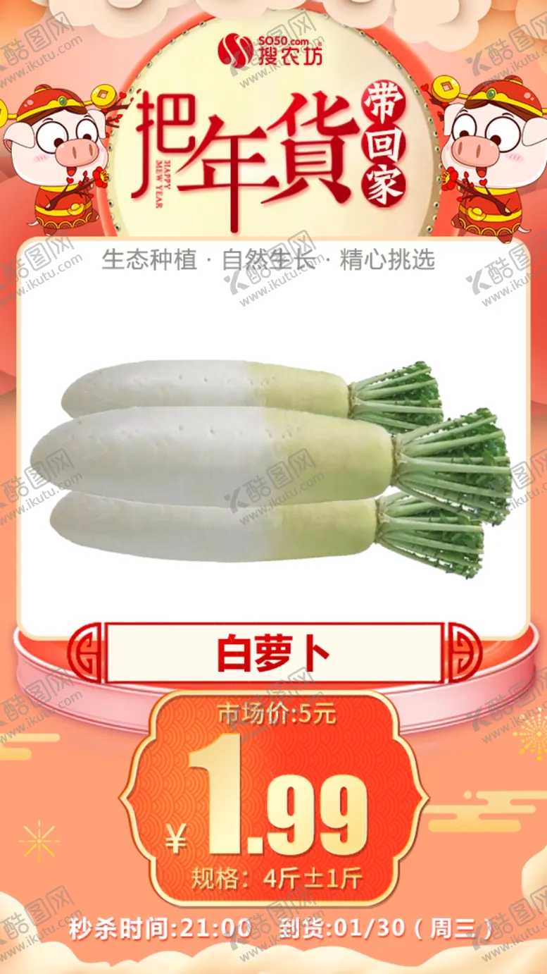 编号：93899004221751529754【酷图网】源文件下载-年货秒杀白萝卜4斤