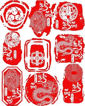 传统中式红色吉祥图案集合