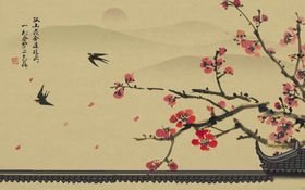 花鸟画电视背景墙