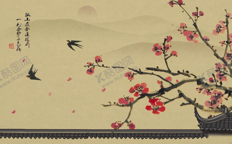 编号：24618010070535552002【酷图网】源文件下载-花鸟画电视背景墙