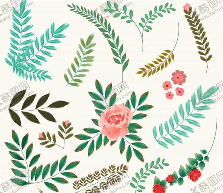 编号：99695609120358573583【酷图网】源文件下载-手绘花朵叶子