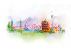 美丽的城市地标建筑漫画海报