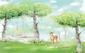 树鹿草地背景墙