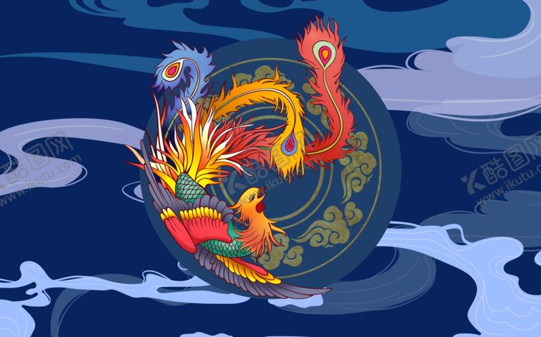 编号：78576209112208453355【酷图网】源文件下载-凤凰国画古风中国风深蓝传统背景
