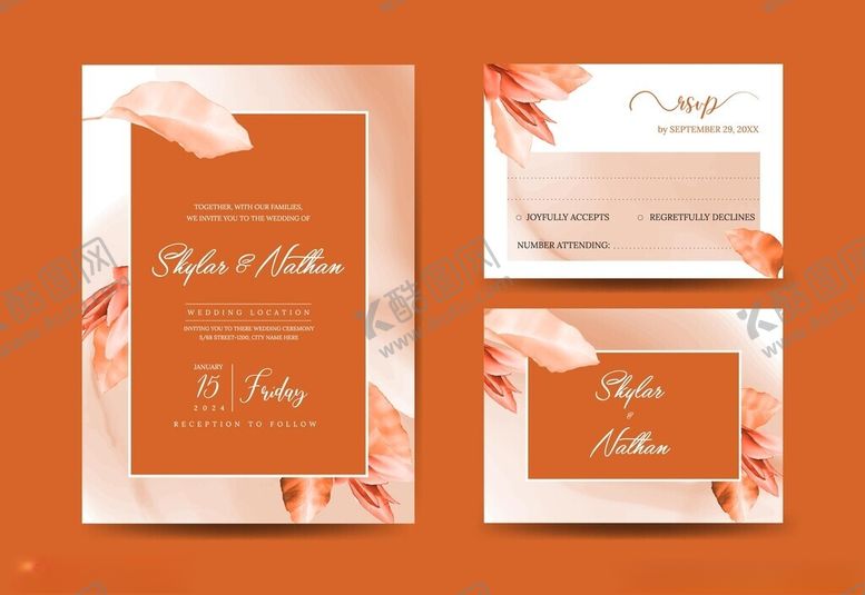编号：62822611242121273013【酷图网】源文件下载-橙色花卉婚礼请柬设计
