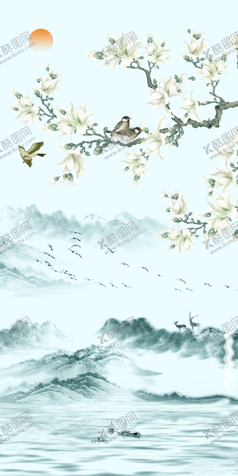 编号：54002809291608041946【酷图网】源文件下载-中式水墨花鸟玄关画