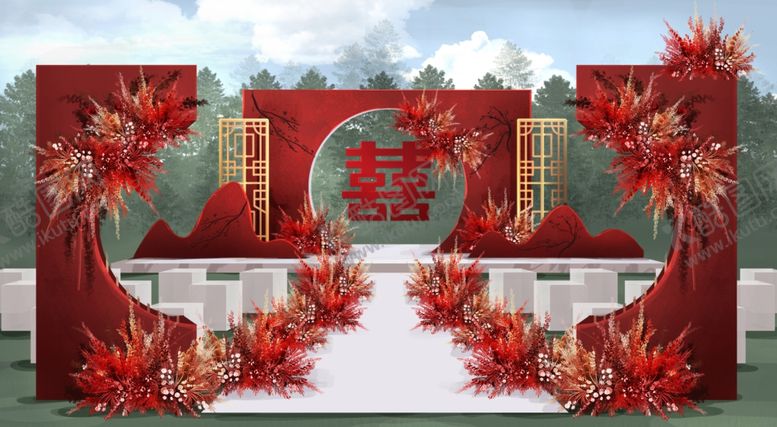 编号：86636111021440152613【酷图网】源文件下载-中式喜庆婚礼场景布置