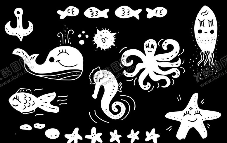 编号：28336209140112448912【酷图网】源文件下载-手绘海洋生物