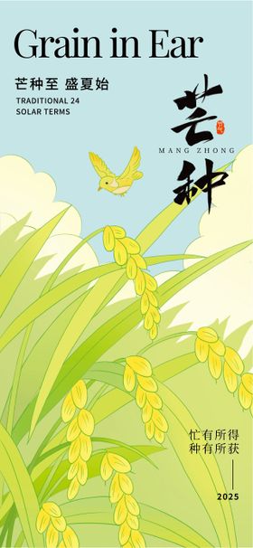 手绘风芒种主题海报