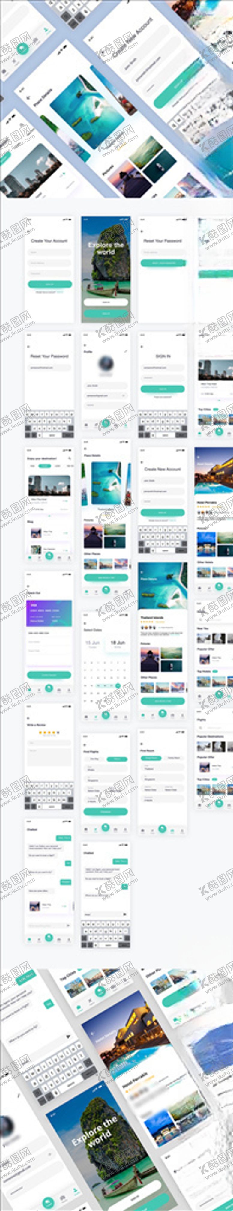 编号：61606805061940217092【酷图网】源文件下载-xd整套旅行绿色UI设计登录页