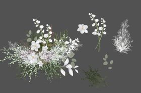 白绿色婚礼手绘花艺素材背景