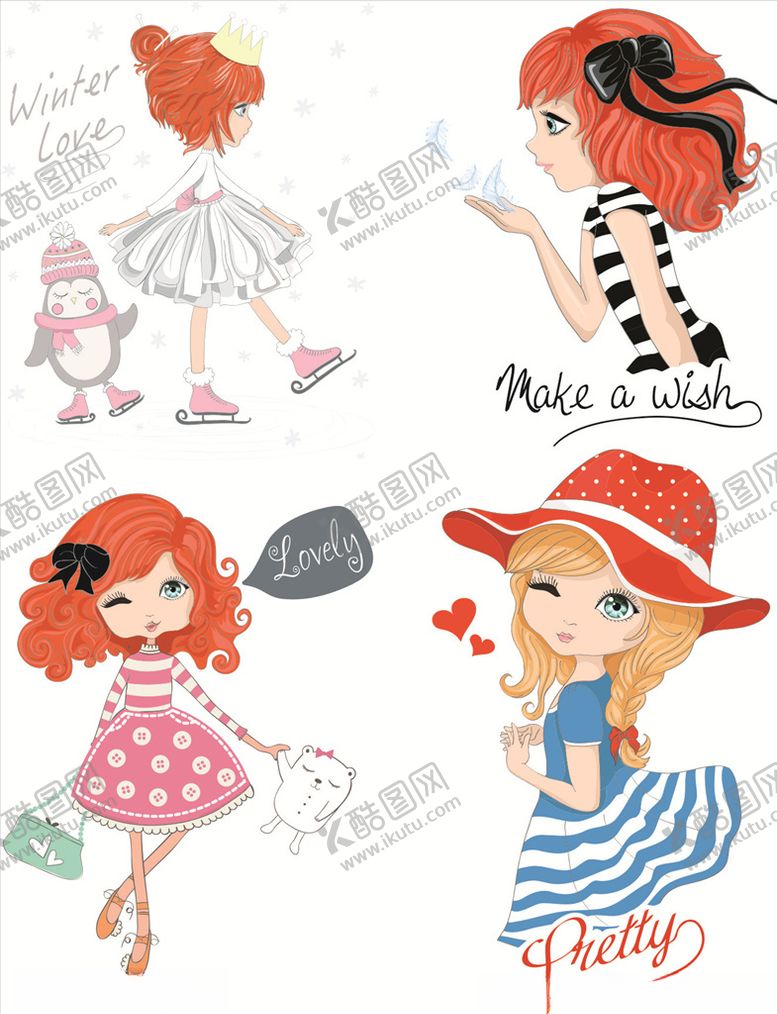 编号：42362610071652195412【酷图网】源文件下载-卡通手绘女孩矢量图