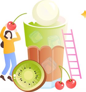 奶茶黄波波果汁手绘手绘素材