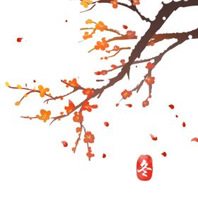中国风水墨梅画花积雪飞鸟枝