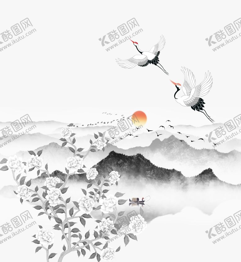 编号：38525001250926016660【酷图网】源文件下载-仙鹤意境