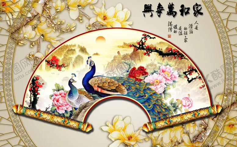 编号：33497206251008479280【酷图网】源文件下载-古典孔雀背景墙
