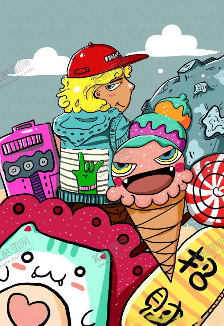 编号：60186310042319183495【酷图网】源文件下载-蒸汽波音乐男孩插画