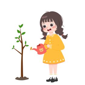 女孩植树