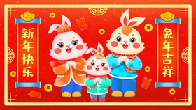 新年快乐兔插画兔手绘插画兔画面
