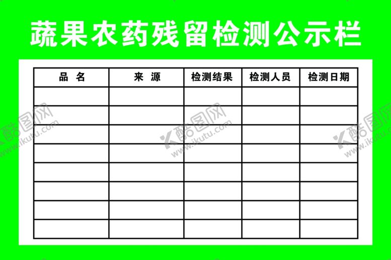 编号：74649406161130573113【酷图网】源文件下载-蔬果农药残留检测公示栏