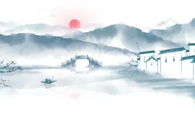 水墨山水海报背景画圆形画装饰画画家