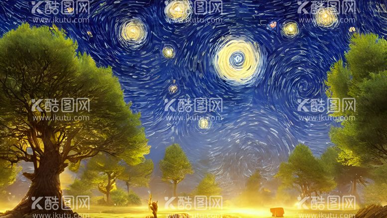 编号：90152612180500529574【酷图网】源文件下载-梵高风格星空油画