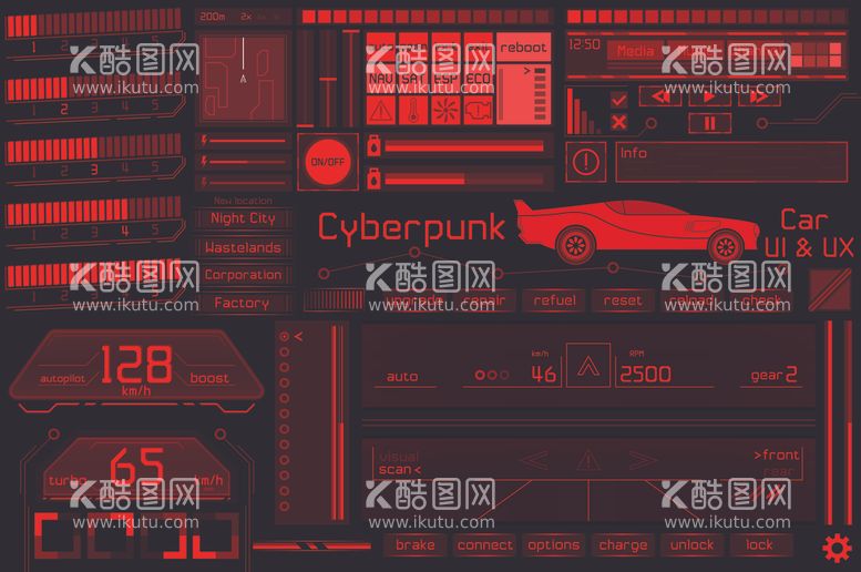 编号：63741102021651337974【酷图网】源文件下载-红色预警安全消防可视化汽车ui