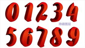 红色立体数字