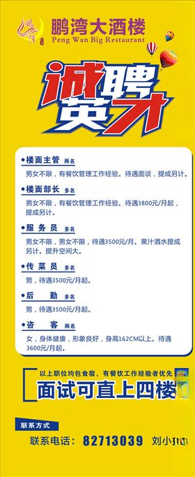 酒店招聘展架画面海报