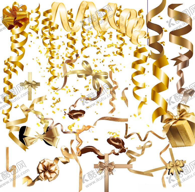 编号：95357911171951574120【酷图网】源文件下载-精美金色丝带蝴蝶结PNG集合